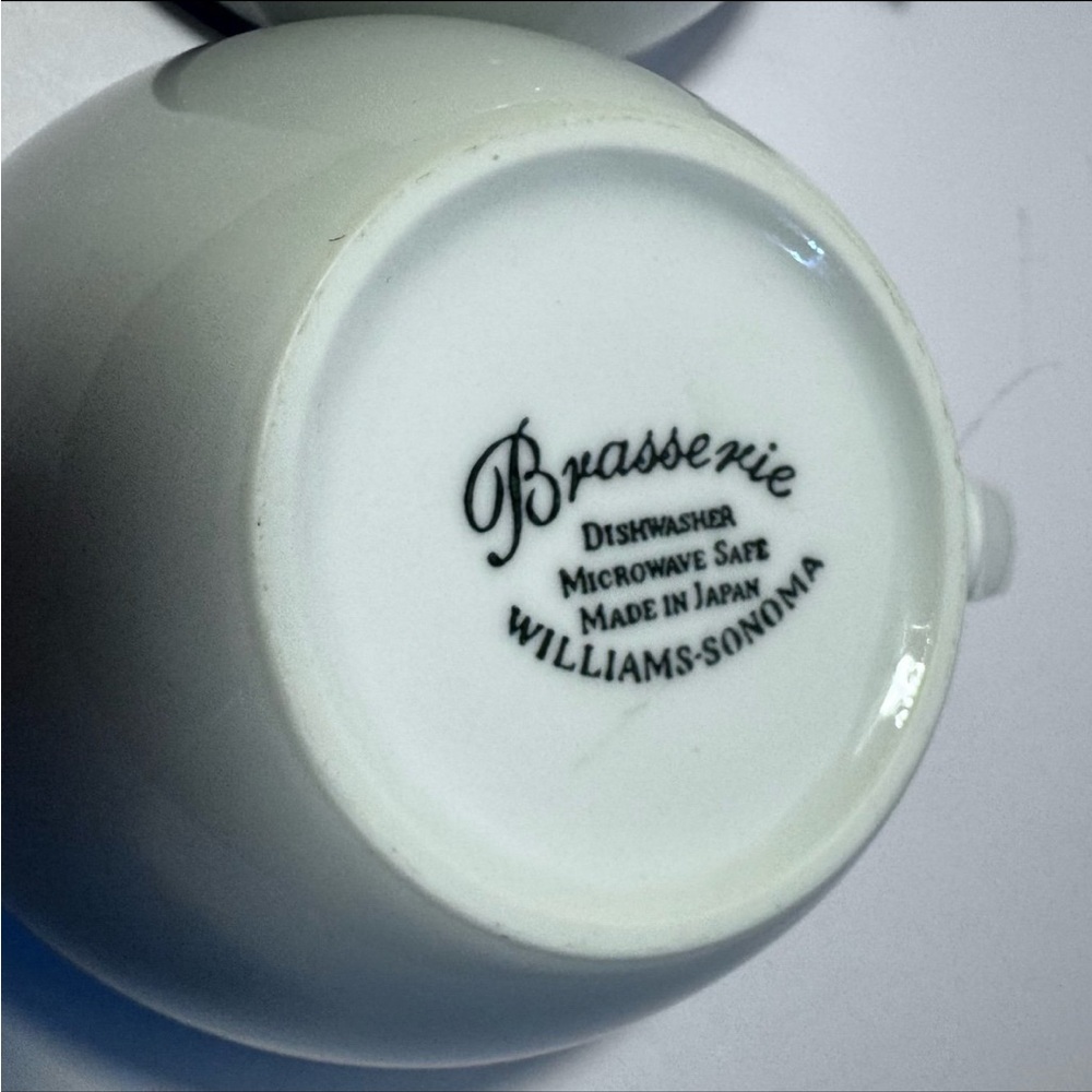 Set of 2 | White Ceramic Williams Sonoma Brasserie Blue Flat Mugs Tea Cups - Picture 12 of 12